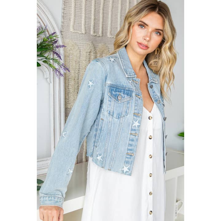 Star Embroidery Denim Jacket for wholesale by Veveret
