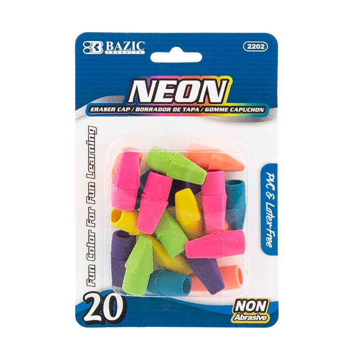 Neon Eraser Top (20/Pack) for wholesale by BAZIC Products