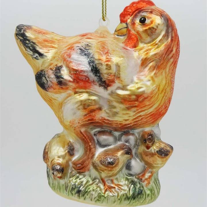 Chicken and Baby Chicks Glass Ornament for wholesale by OrnamentallyYou