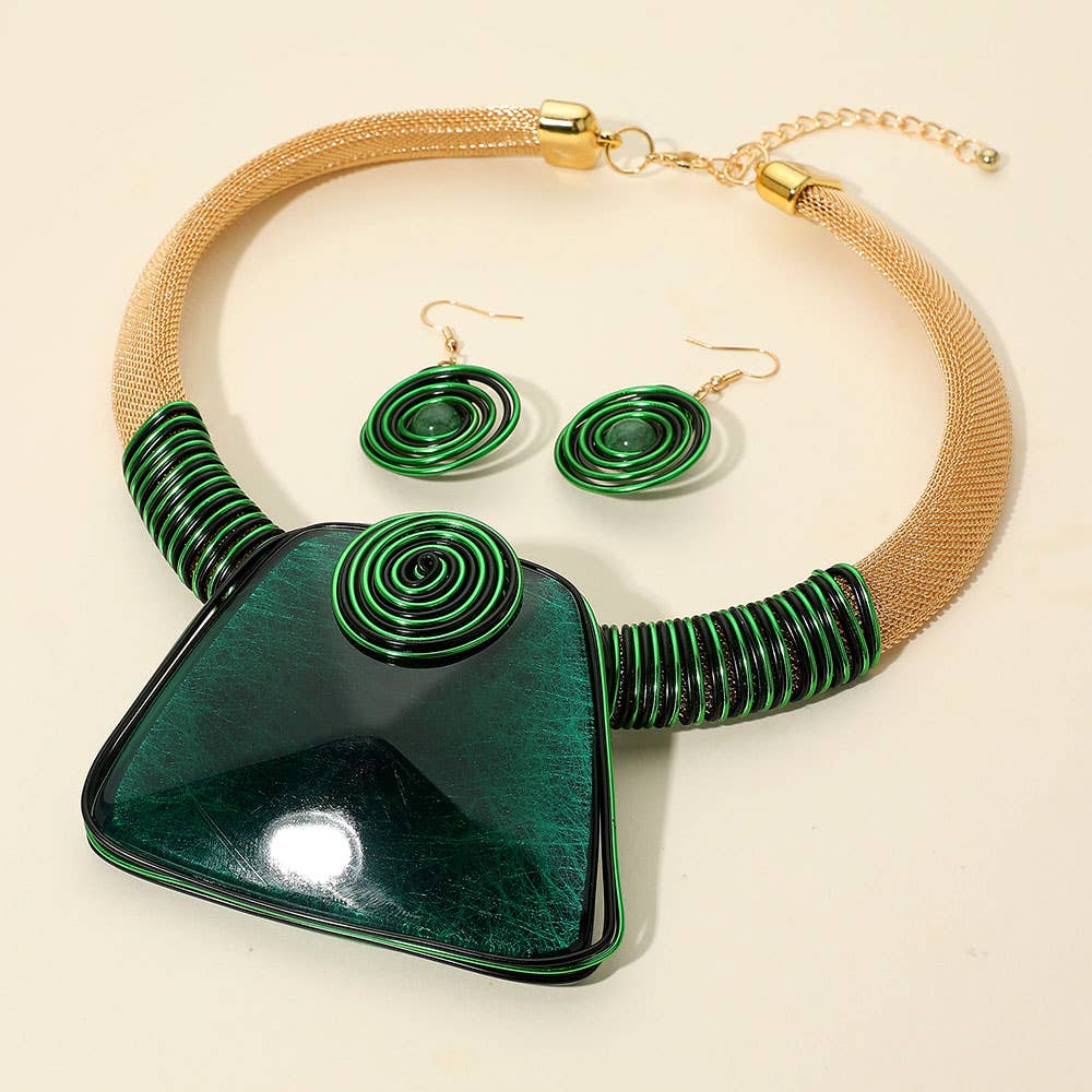 Sensibling Corp. - Wholesale Jewelry Set - Bold Resin Geometric Pendant Accent Statement Necklace2