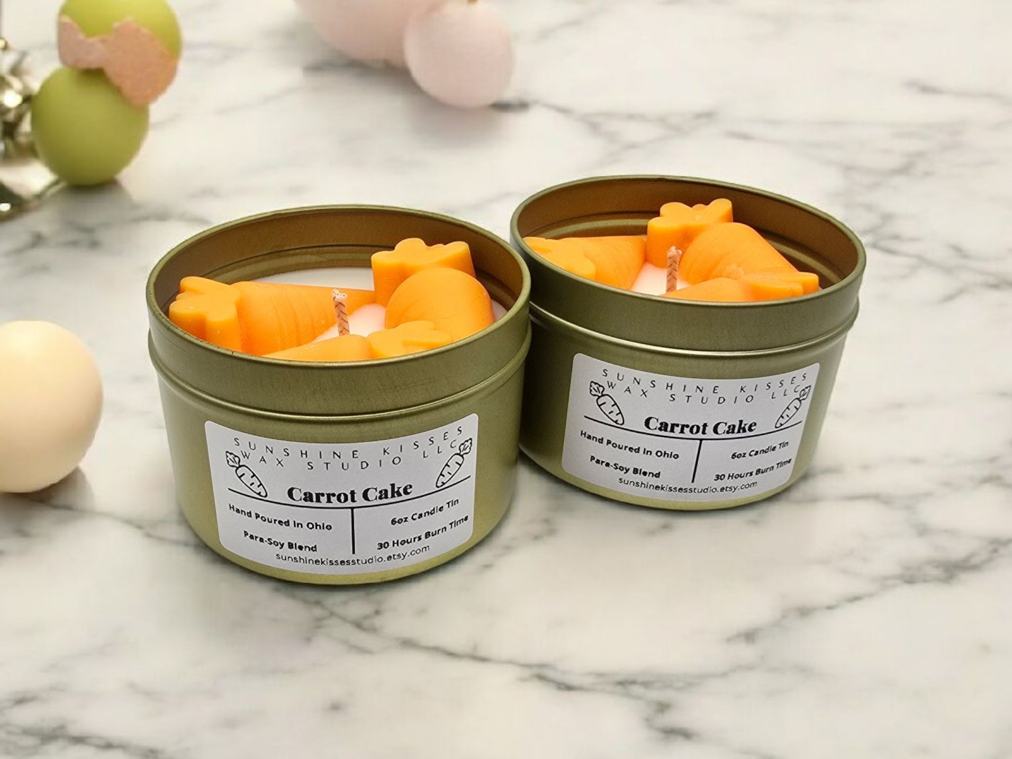 Sunshine Kisses Wax Studio LLC - Wholesale Travel Candles - Carrot Cake 6oz Candle Tin 0