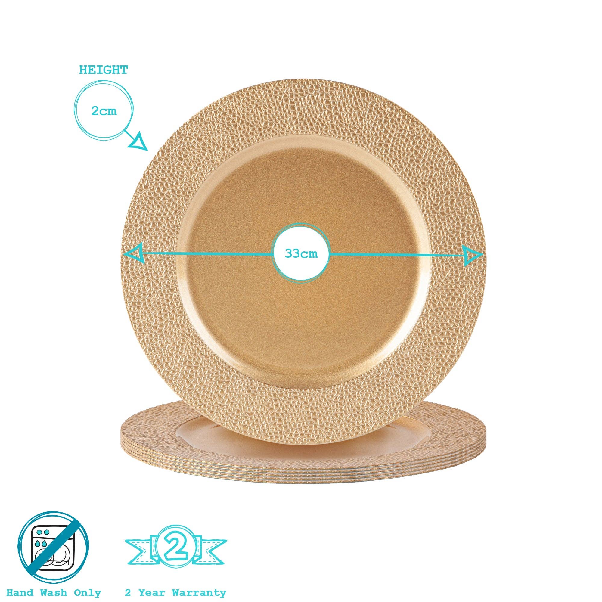 Rinkit Ltd - Vendita all'ingrosso Sottopiatti - Piatti Sottopiatto Metallici Argon Tableware - 33 cm - Oro4