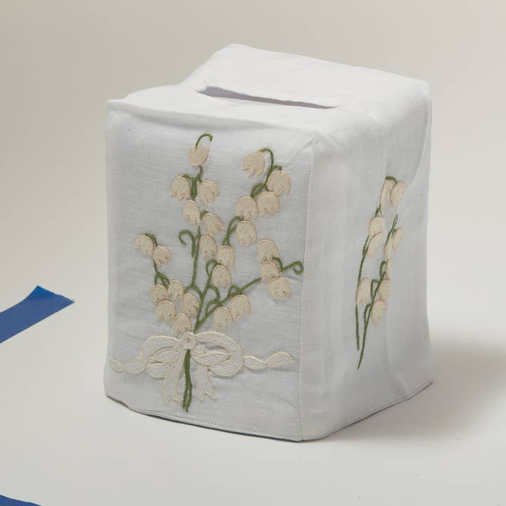 Cream Sweet William Tissue Cover for wholesale by Haute Home Linens
