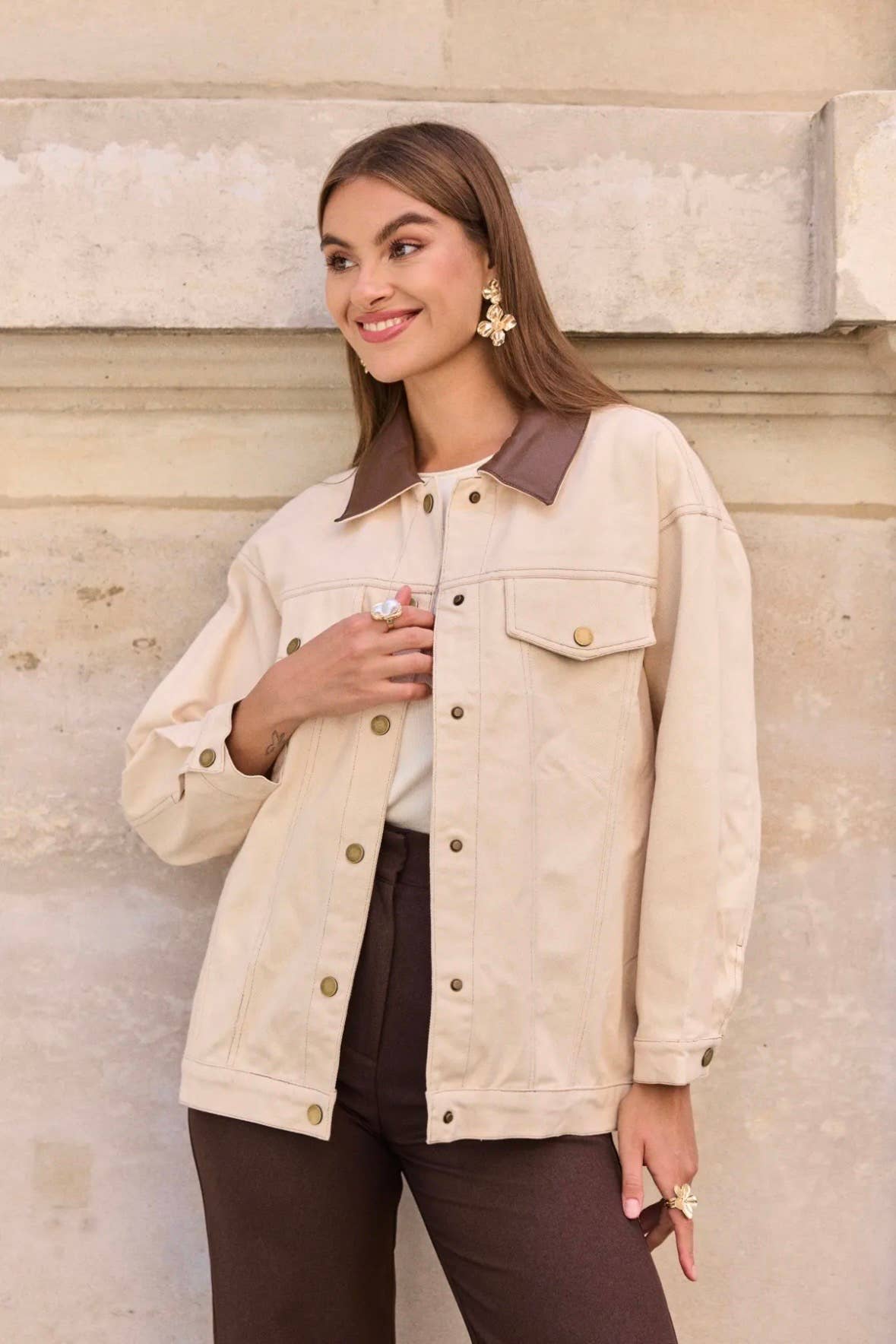 Frime - Wholesale Denim Jacket - Women's - Denim jacket with leather collar - 56742