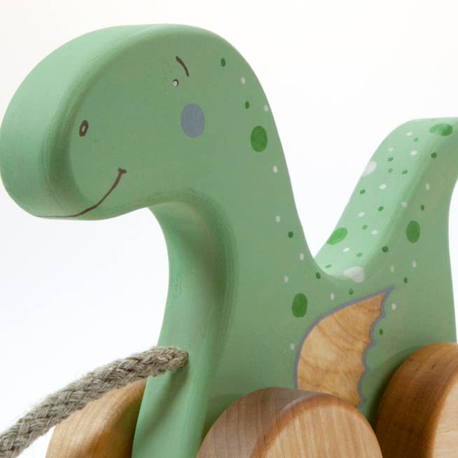 Friendly Toys - Wholesale Wood Toy - Kids - Handcrafted Birch Wood Dinosaur Pull Toy2