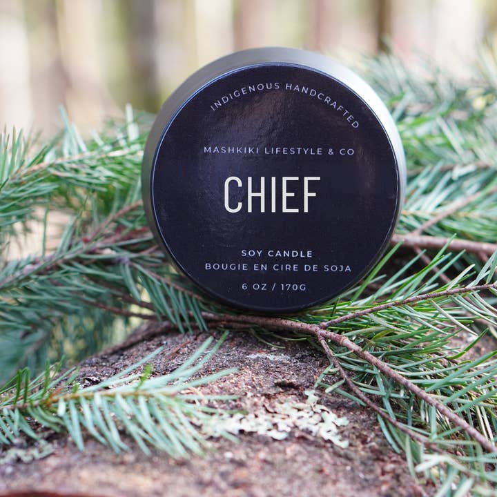 Chief | Tobacco + Vanilla - 6oz Matte Black Soy Candle Tin for wholesale by Mashkiki Lifestyle & Co.