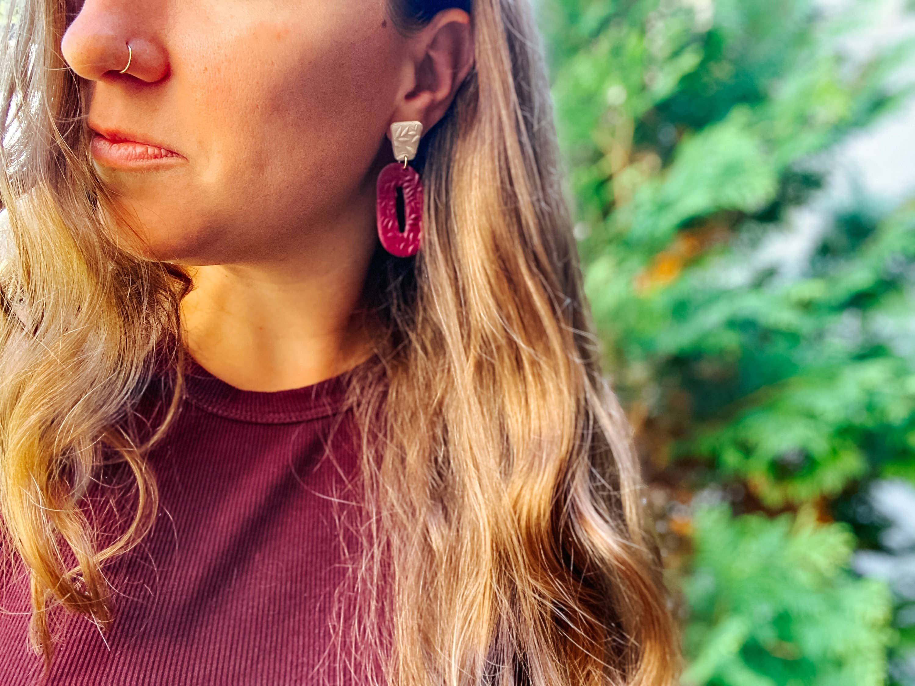 Lauren Likes Art - Wholesale Dangle Earrings - Jewel Tone Vintage Inspired Earring, Wine Polymer Clay Earri8