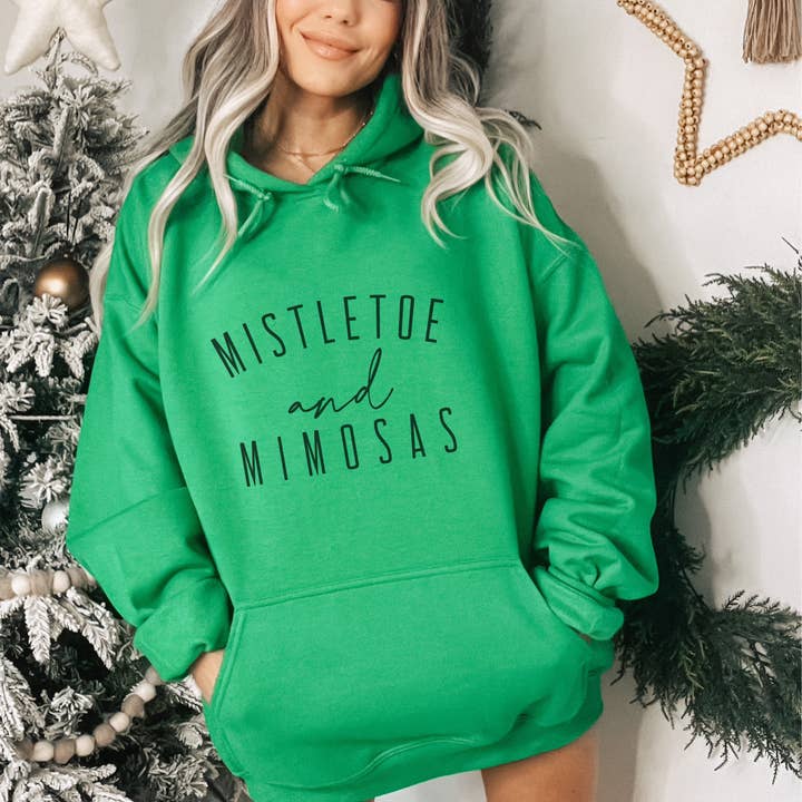 Trendznmore - Modern Graphic Apparel - Wholesale Hoodie - Women's - Mistletoe and Mimosas Funny Christmas Hoodie2
