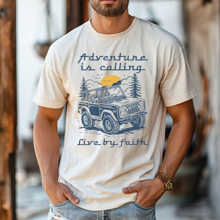 Never Lose Hope Designs - Vendita all'ingrosso Felpa stampata - Unisex - Bronco Adventure sta chiamando Maglietta Vivi con Fede1