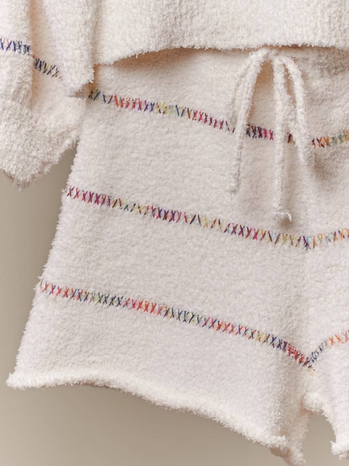 Ivory Multi Color Overstitch Stripe Sweater Short for wholesale on Faire2
