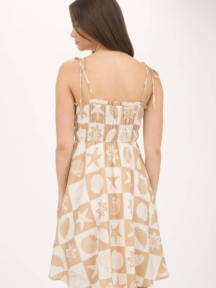 Blu Pepper - Wholesale Dress - Women's - SEA TILE PATTERN SPAGHETTI STRAP MINI DRESS
