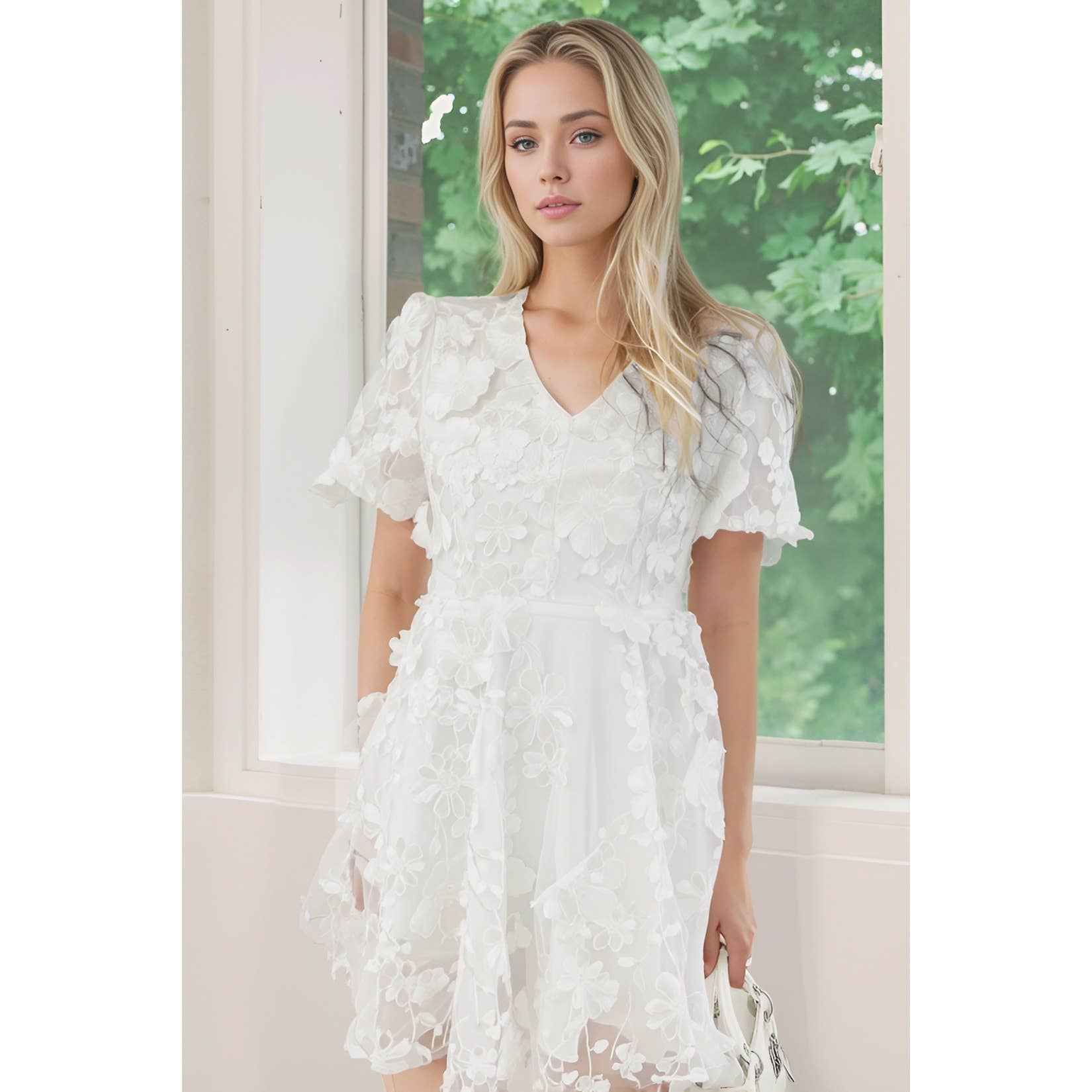 XHHH Inc - Wholesale Dress - Women's - X9035CD.3D Floral Embroidered Mini Dress0