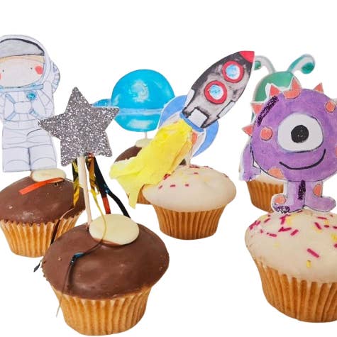 Décorations pour cupcakes sur le thème de l'espace pour la vente par E.Gilbert Illustrations