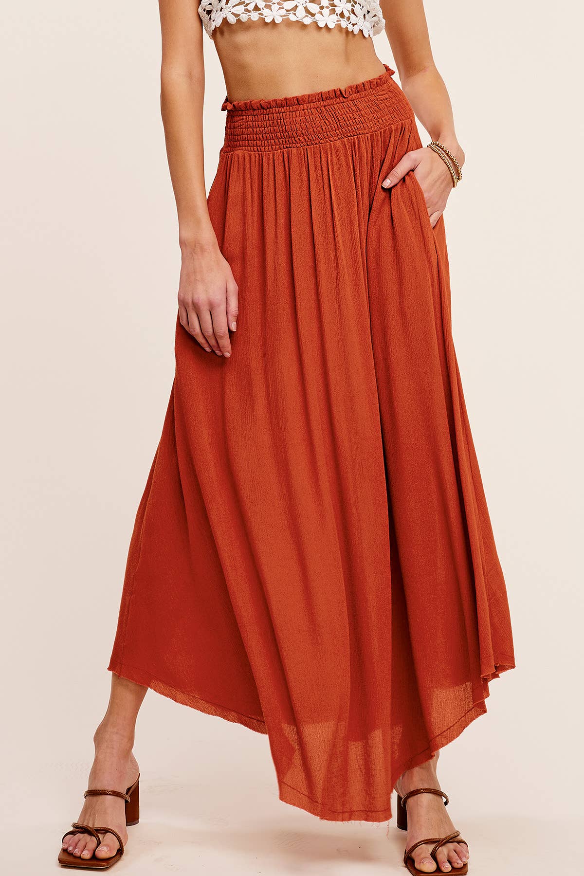 La Miel - Wholesale Skirt - Women's - JAP4176-Lightweight High Rise Maxi Skirt with Side Pocket1