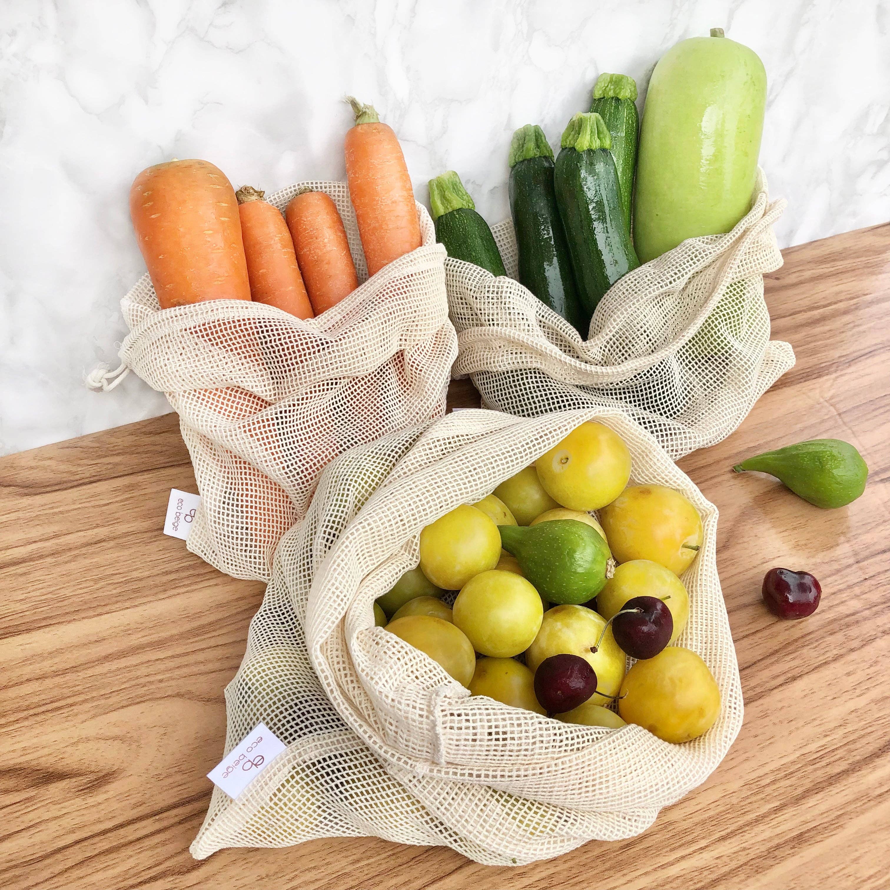 Eco Beige – wholesale Grocery/shopping bag – Cotton Produce Bags (Set of 3)1