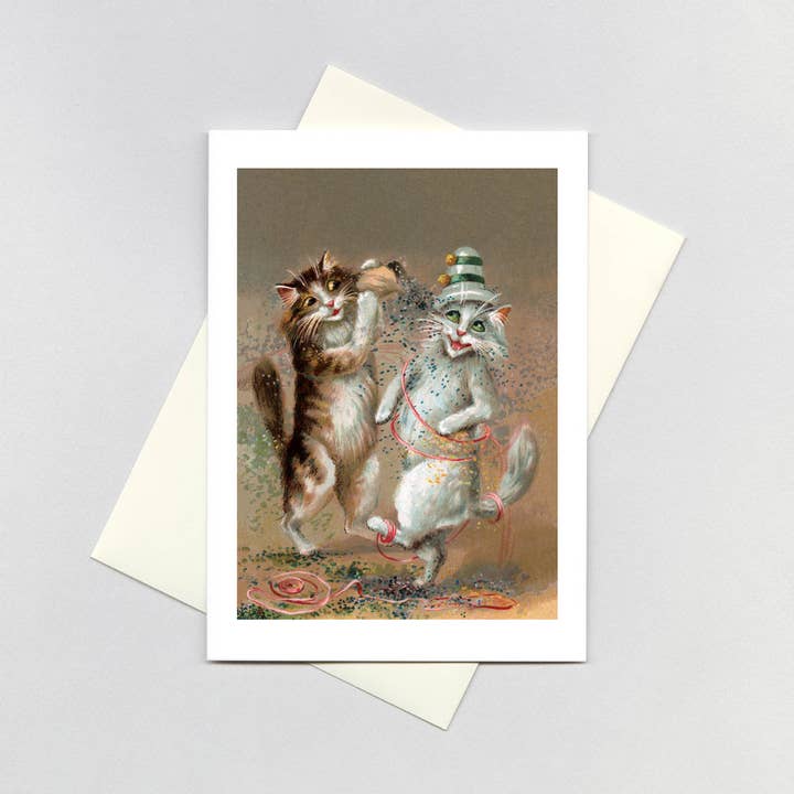 Two Cats Dancing With Confetti - Congratulations Card for wholesale by Laughing Elephant