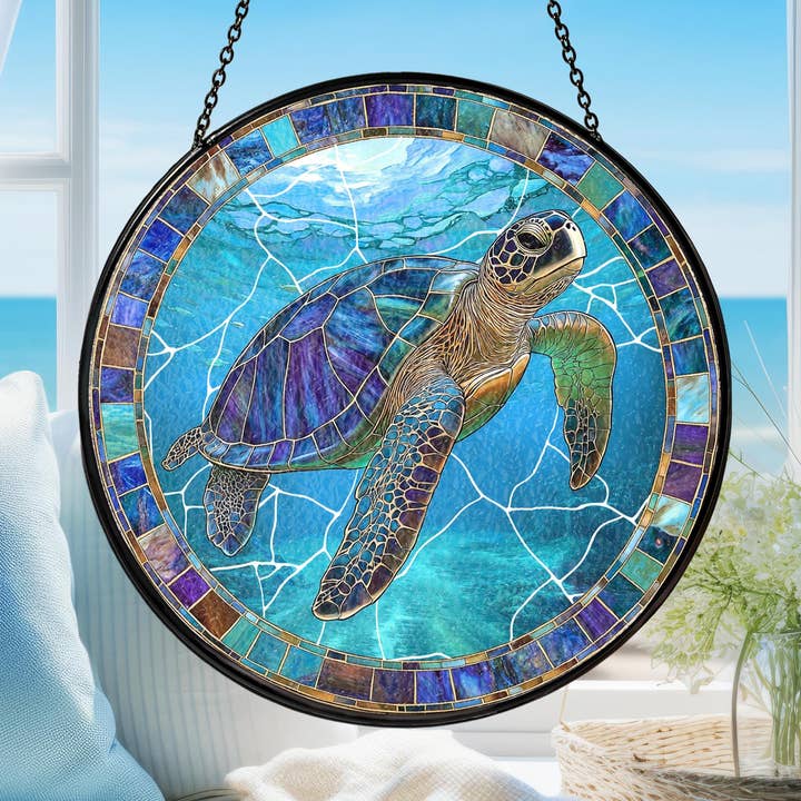 Zeeschildpad Glas-in-lood Zonvanger, Cadeau Voor Schildpadliefhebbers voor wholesale door NVC Ecommerce LLC
