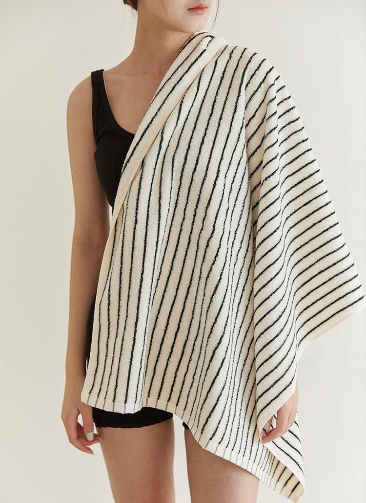 INSPECIAL HOME - Wholesale Bath Towel - Retro Style 100% Cotton Soft Absorbent Striped Bath Towel2