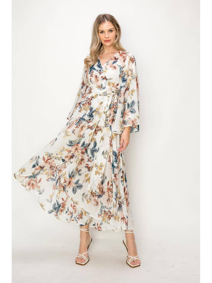 OL24A088 MAXI-JURK MET V-HALS EN OVERSLAG, HOOG-LAAG voor wholesale door HYFVE