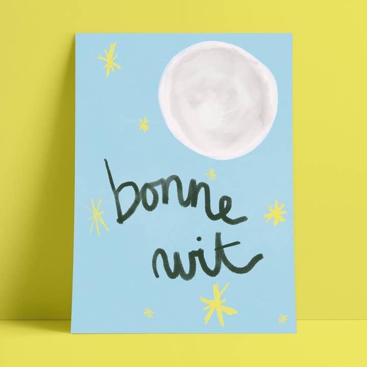Bonne Nuit Print - Blau mit dunkelgrünem Kunstdruck für den Großhandel von Orla and the Gang
