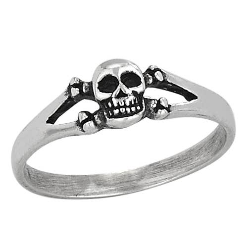 Skull and Bones Sterling Silver Ring for wholesale by Tiger Mountain Jewelry