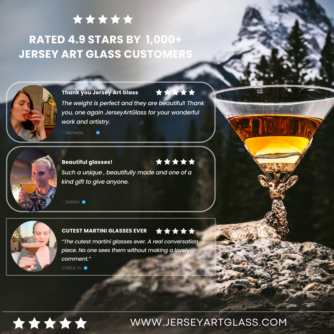 Jersey Art Glass - Wholesale Cocktail/Liquor Glass - Gold Stag Deer Martini Glasses (Set/2) | Cocktail Glasses4