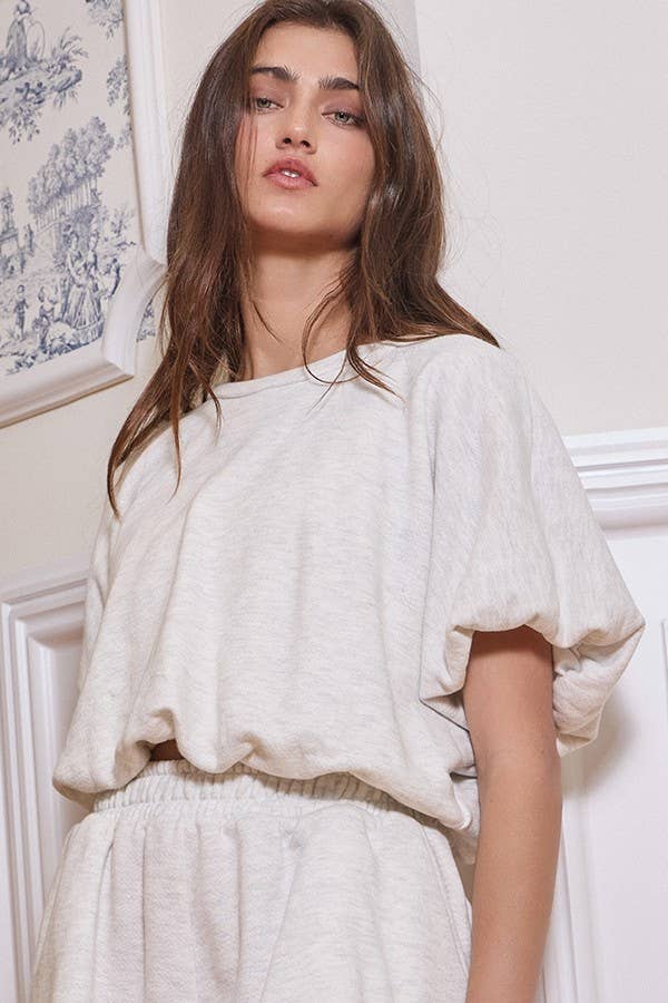 BUCKETLIST INC – wholesale Knit top – Women's – T2304 Bubble Hem & Sleeve Terry Crop Top1