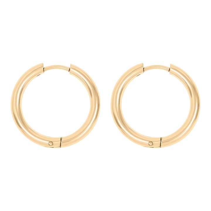WJW - Wholesale Huggie Earrings - 18K Gold PVD Stainless Steel Circle Huggie Hoop Earrings