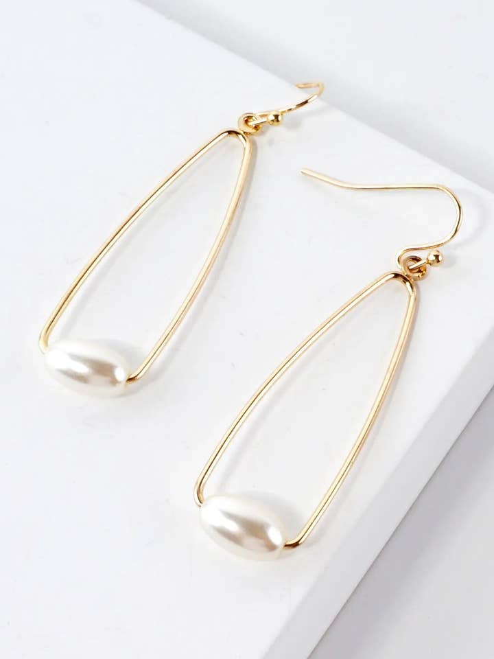 Pearl On Wire Teardrop Dangle Earrings for wholesale by Wild Honey
