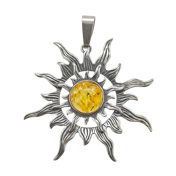 Citrine Amber Sterling Silver Sun Pendant for wholesale by Amberman