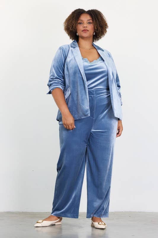 SKIES ARE BLUE - Wholesale Pants - Women's - Plus Size Velvet Straight Fit Pants11