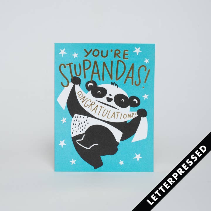 Panda Pun Congrats Letterpress Greeting Card by Hello!Lucky for wholesale by Egg Press Manufacturing
