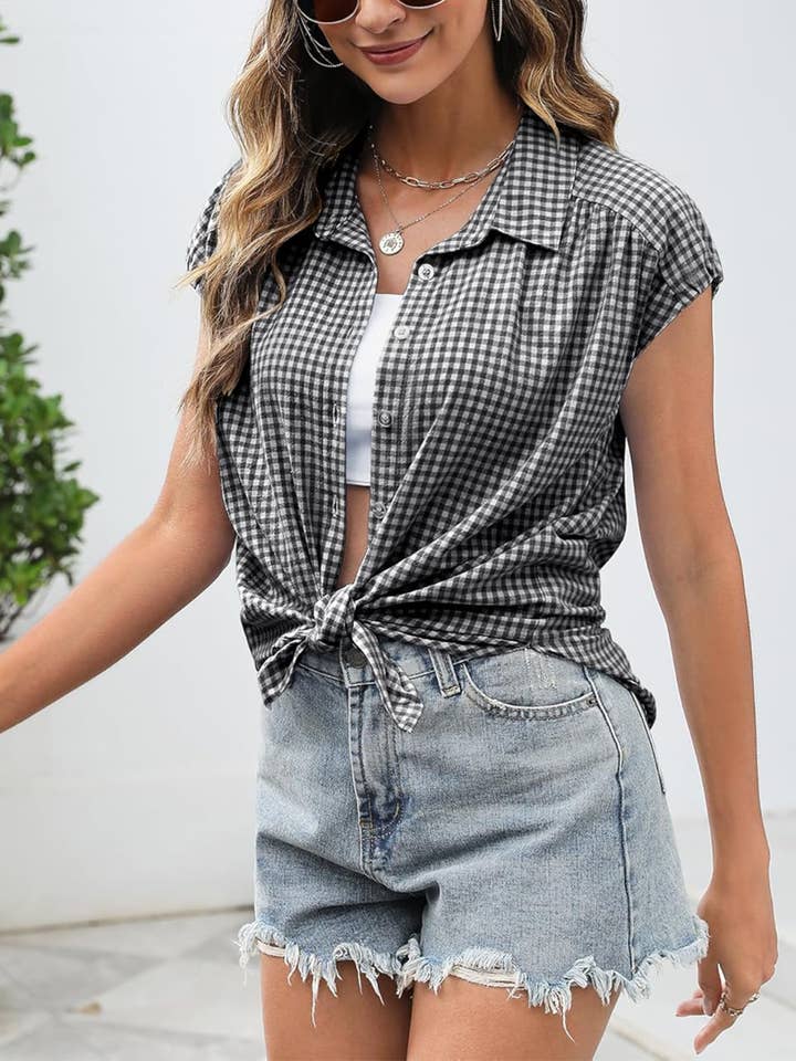 Wholesalesir - Wholesale Button Down Shirt - Women's - Buckle Up Short Sleeved Shirt
