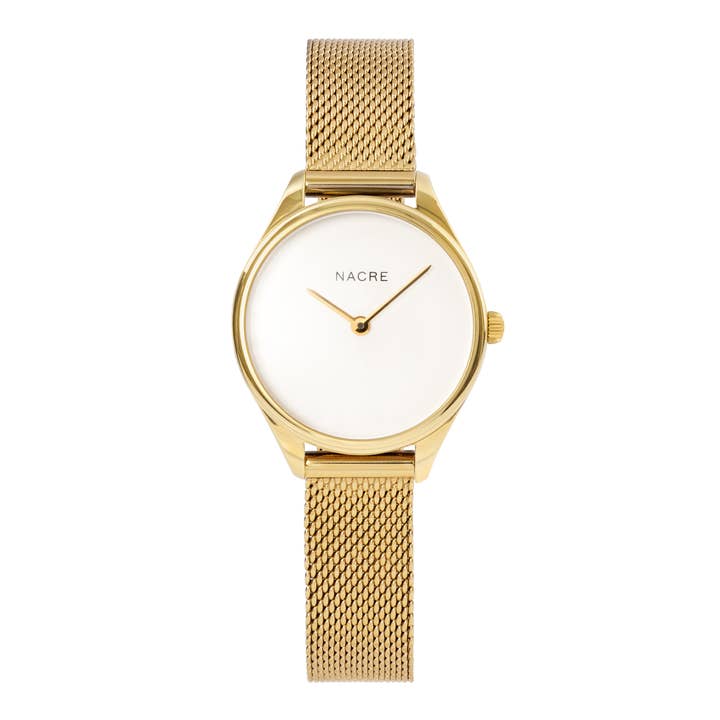 Nacre Mini Lune Watch - Gold - Gold Mesh for wholesale by Nacre