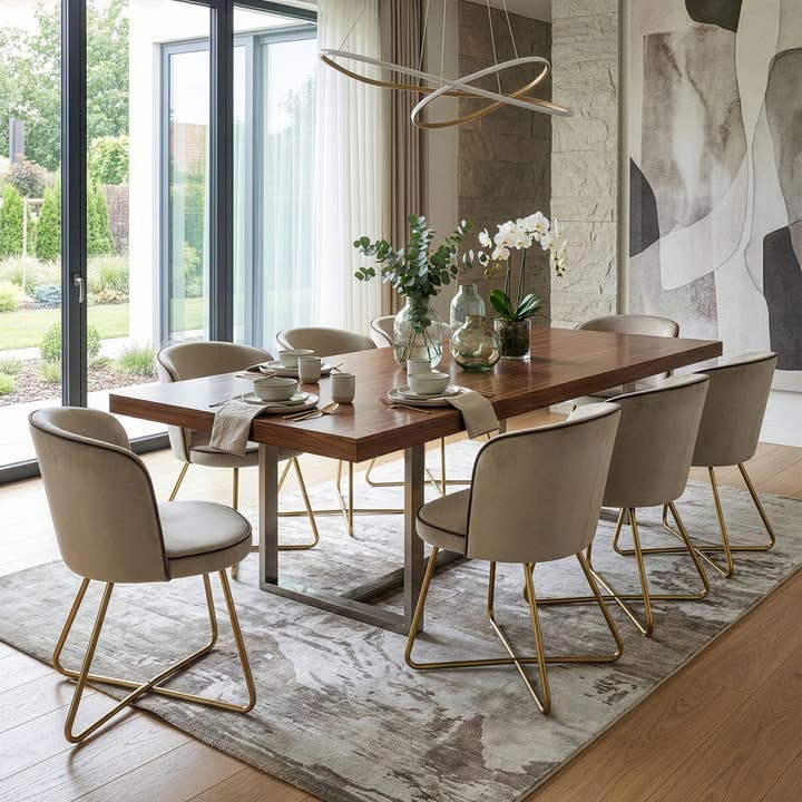 Glamour Home - Vente Chaises - Lot de 2 chaises de salle à manger Anila en velours beige avec pieds dorés1