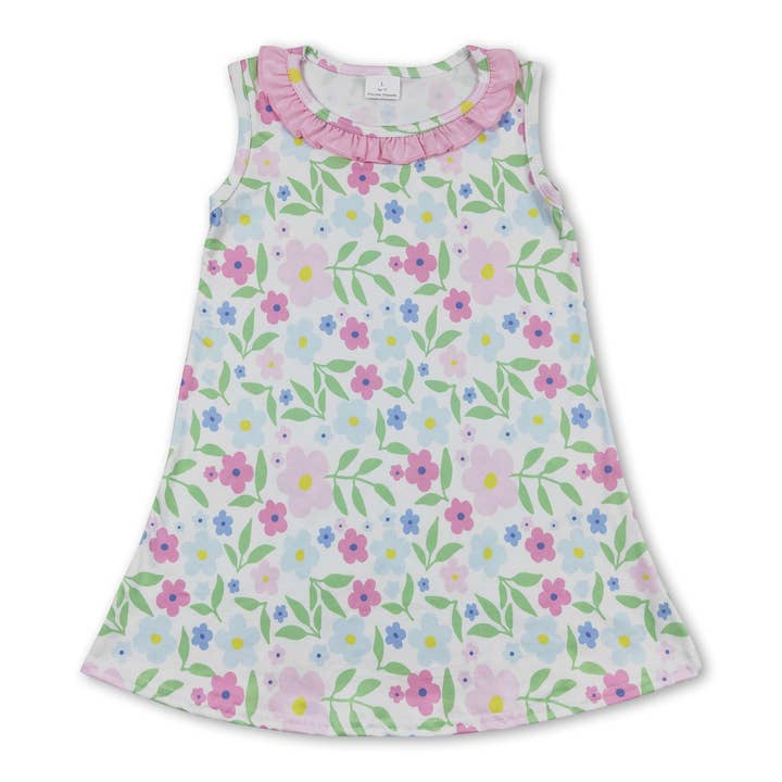 Sleeveless pink floral baby girls dresses for wholesale by Yawoo Garments