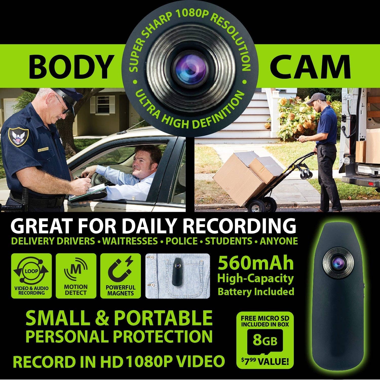 Novelty Brands - Wholesale Retailer Display - Accessories - Gadget Gear Body Cam with Micro SD Card Boxed - 4/Display1