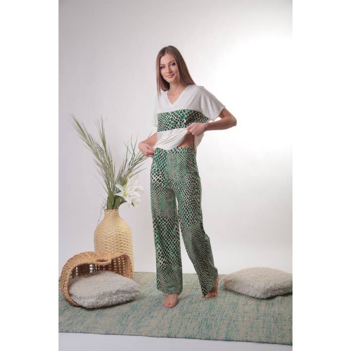 Some More Design - Vente Haut et bas de pyjama – femme - Pyjama en coton pour femmes, ensemble de pyjama léopard bleu marine6