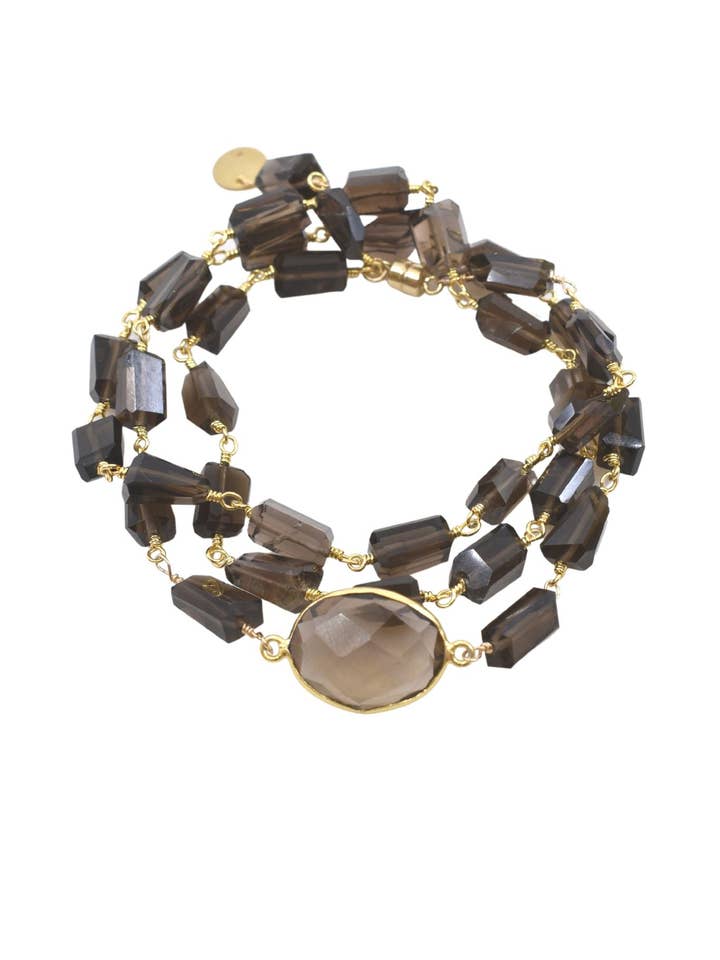 Hana Wrap Armbånd/Halskæde i Smoky Quartz - Chunky Stone for engroshandel hos A Blonde and Her Bag