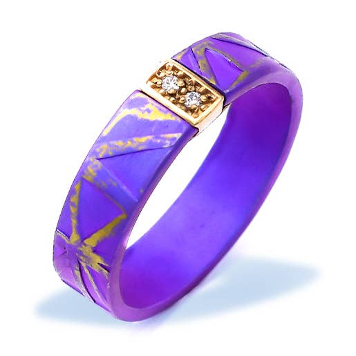 Anodiseret titaniumring i sterlingsølv med række af 2 zirkoner for engroshandel hos Giampouras