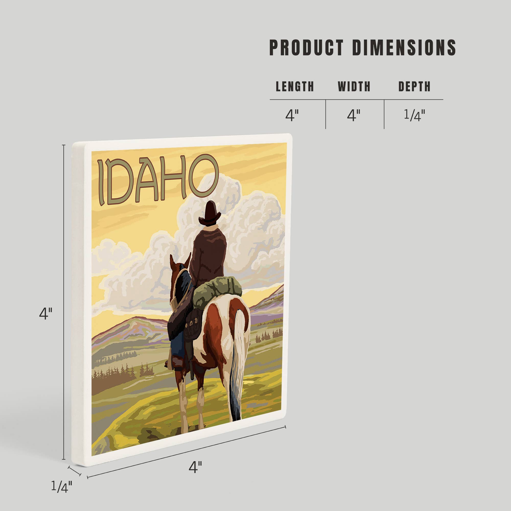 Lantern Press - Venta al por mayor Posavasos - POSAVASOS DE CERÁMICA Idaho, Cowboy & Horse4
