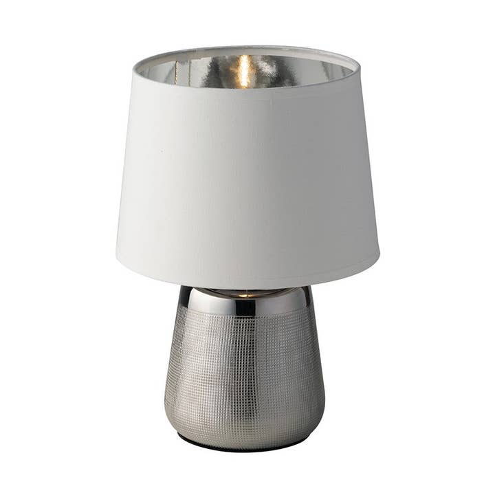 Ecstasy table lamp with gold or silver ceramic structure and white or black fabric lampshade (1XE14) per la vendita all'ingrosso da parte di Gruppo F.T