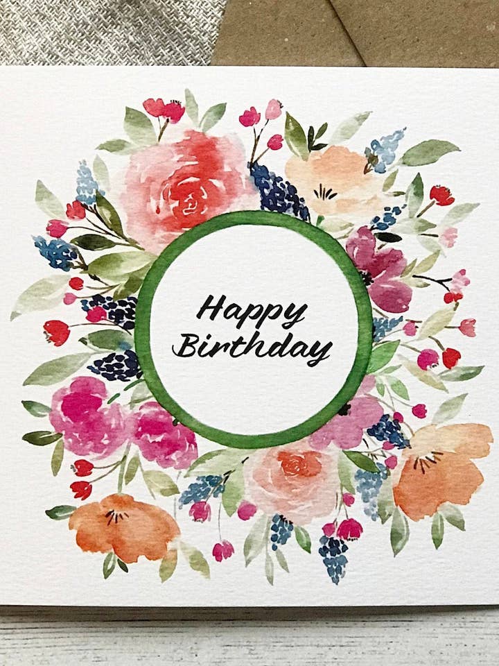 Happy Birthday Floral Wreath Card - Birthday Card - Unique Card for wholesale by Designbyting
