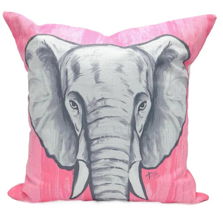 Coussin éléphant rose pour la vente par Rachel Brooks Design, LLC