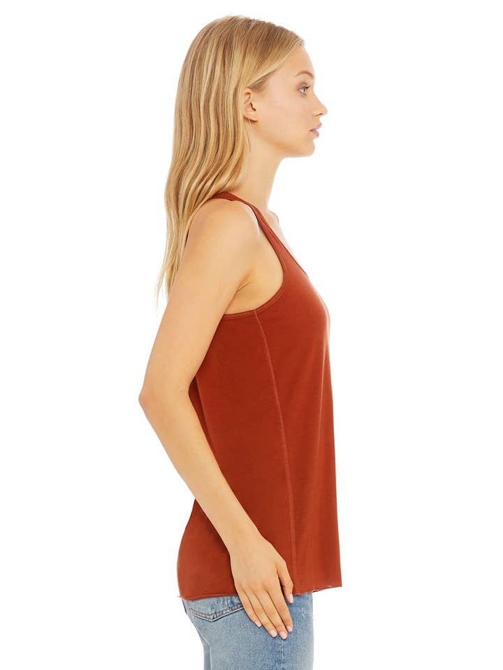 Mad Love Shop - Wholesale Tank Top - Women's - Rust Flowy Racerback Tank with Mushrooms Hand Screen Print3