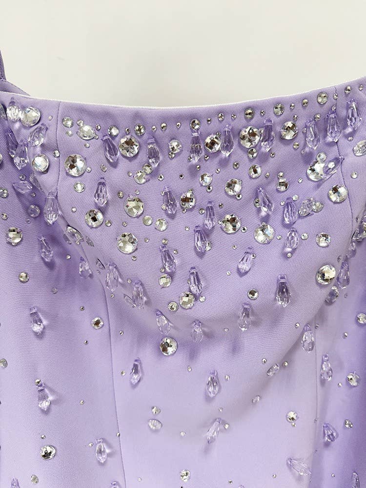 Productseeker – Vestido comprido - Mulher por atacado – Vestido amarelo DR745Y com decote quadrado e diamantes aplicados à mão4