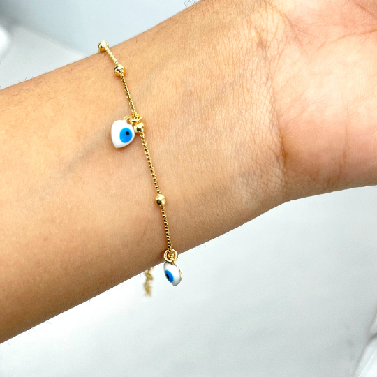 Luxus Accessories – wholesale Jewellery set – 18k Gold Filled Satellite Chain with Evil Eye Triangles Hearts Shape Charms Necklace or Bracelet SET3