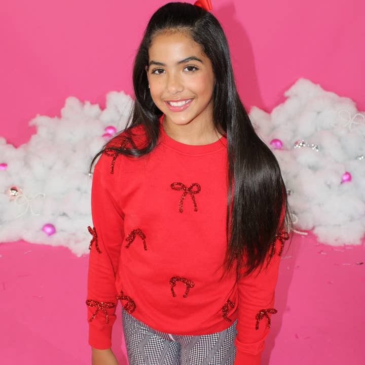 Paper Flower - Wholesale Sweatshirt - Kids - Bow Applique Sweatshirt - TWEEN GIRLS1