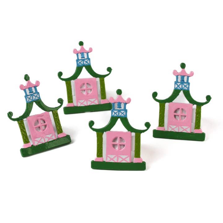 Ronds de serviette en métal peint à la main Chinoiserie Pagoda, ensemble de 4 pour la vente par Madcap Cottage