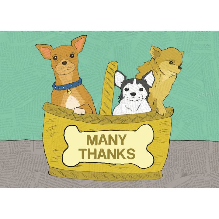Dogs in Basket Many Thanks Card for wholesale by THE FOUND